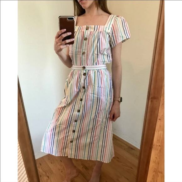 J. Crew Rainbow Striped Button Front Cotton Poplin Square Neck Top M - Picture 9 of 10